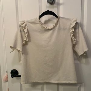 Mango cream blouse. Key neck back.